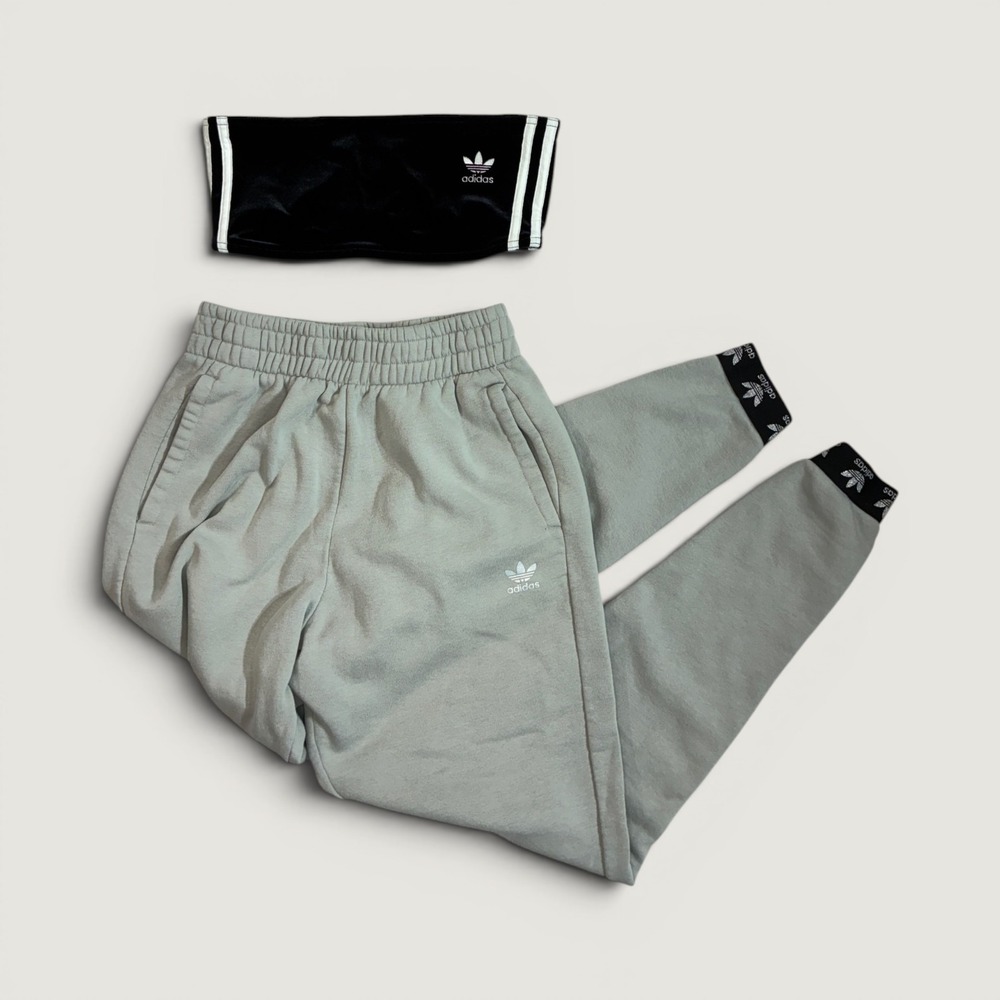 Adidas bundle Bandeau and Joggers Set Women S Black Velvet Fleece Trefoil